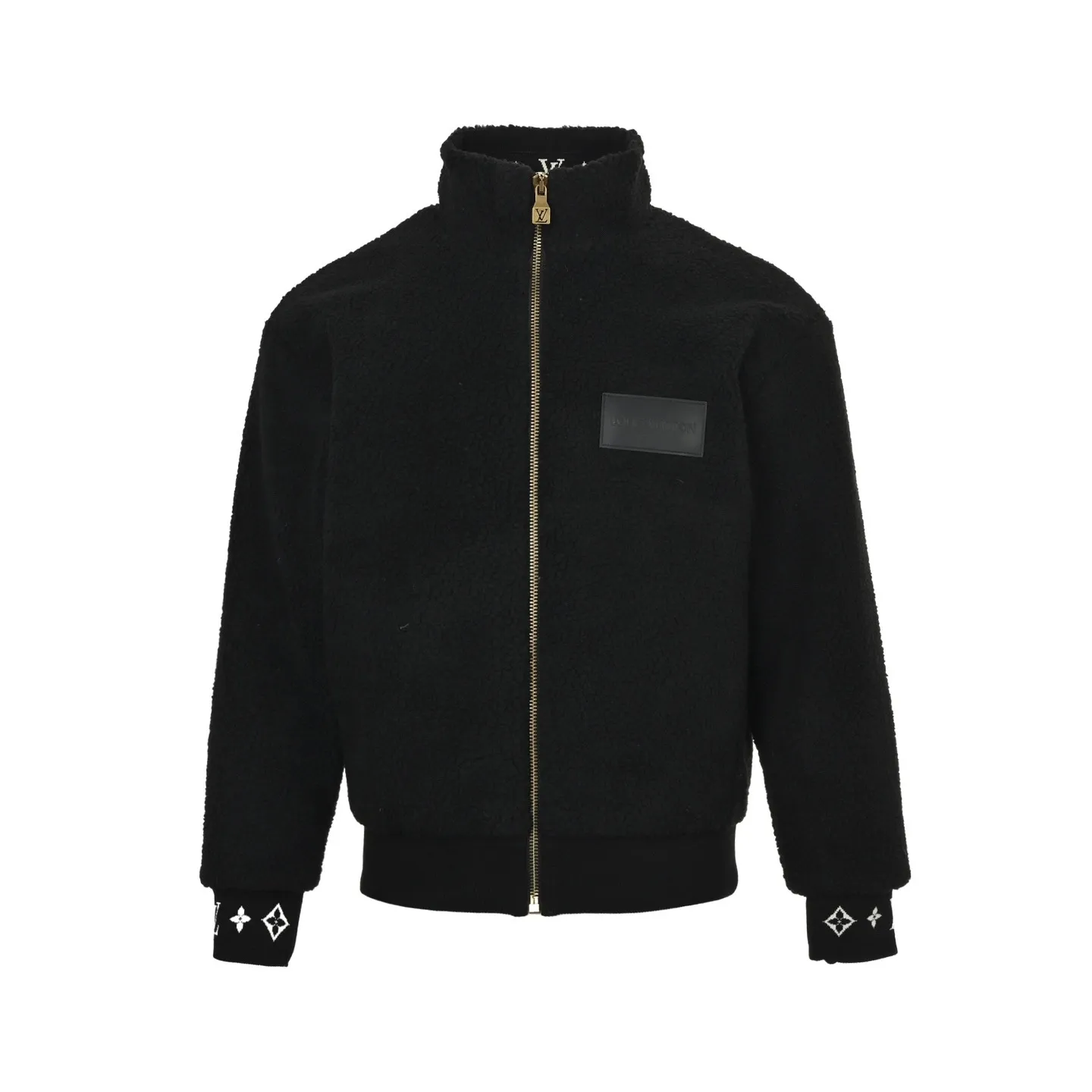 Louis Vuitton/Louis Vuitton 24Fw leather sherpa stand collar jacket (Black)